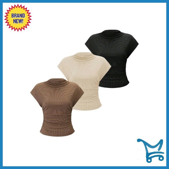 Mock Neck Ribbed Tank Tops 3 Pack Slim Fit Work Shirts Business Casual